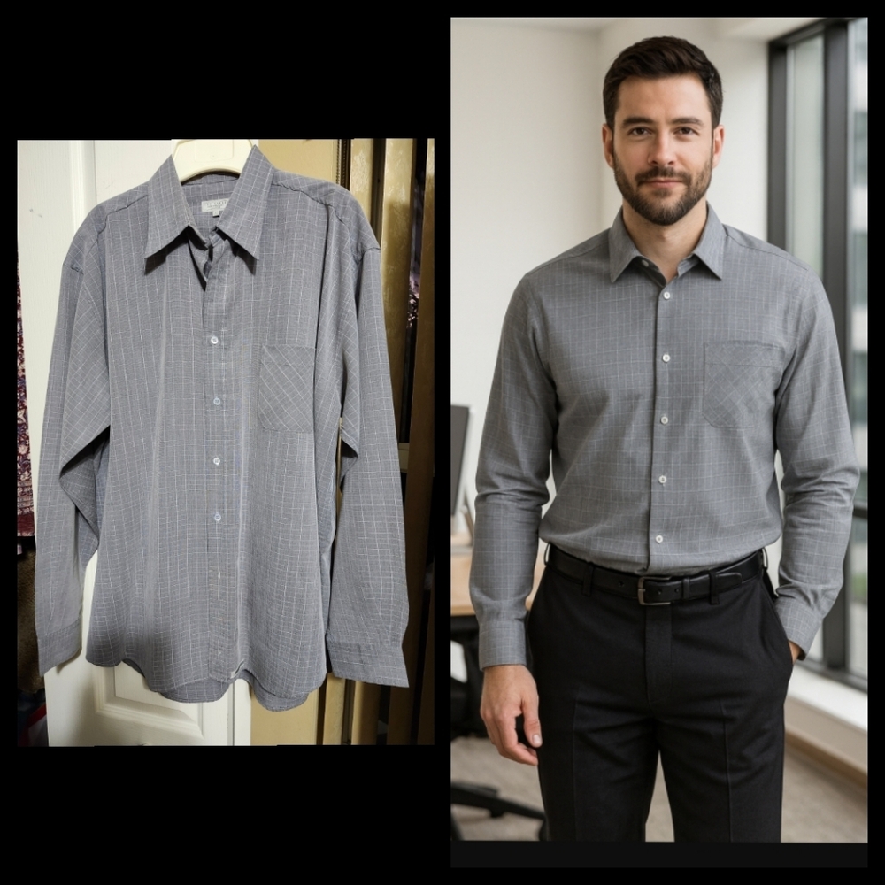 👔 Ted Baker Cotton Dress Grey Graphic Print Shirt Size Medium●